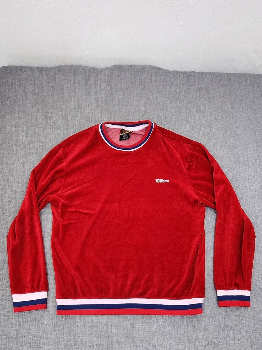 Wilson × Forever 21 Colab Red Velour Crewneck Neck Retro Sweater Medium - Picture 1 of 6